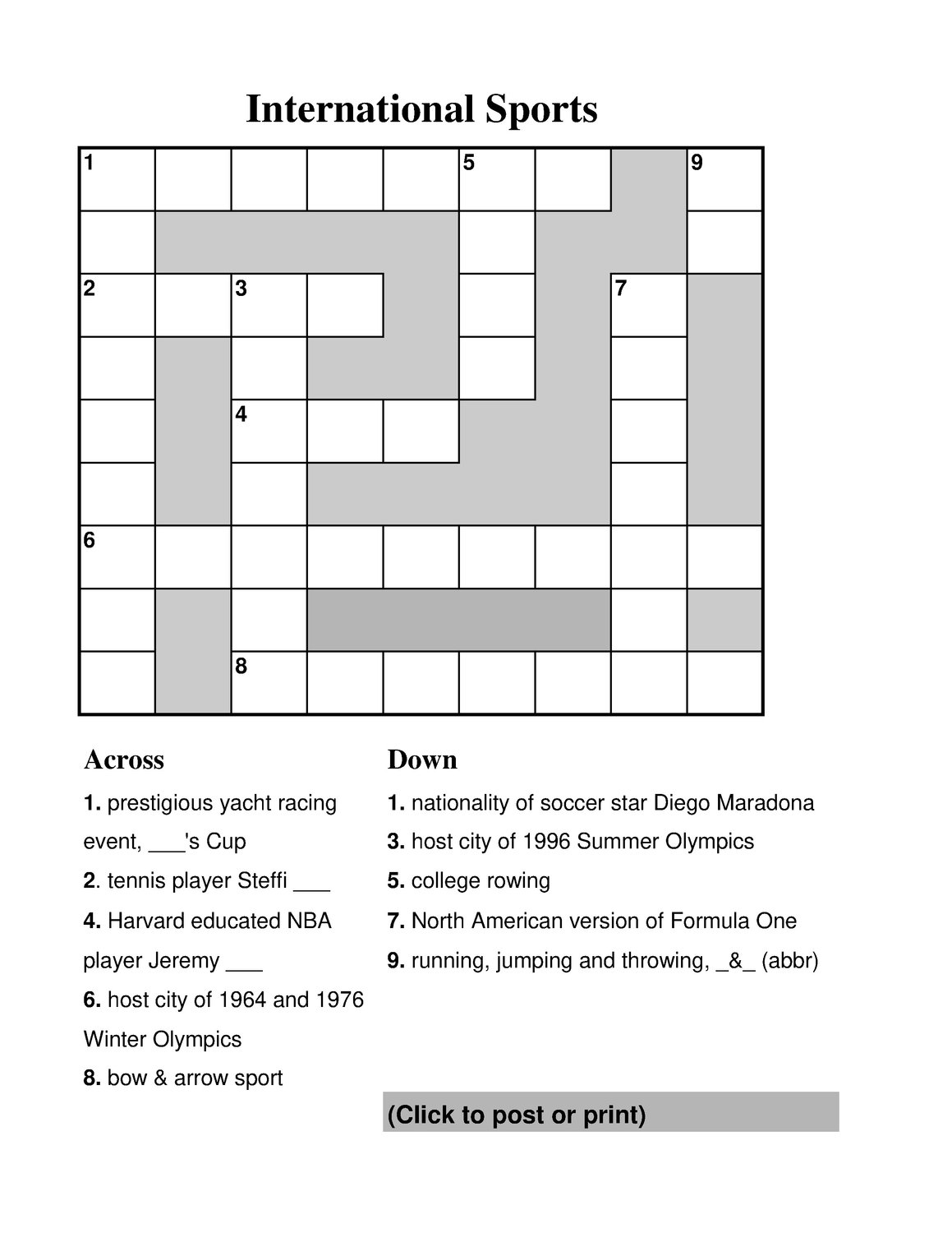 Weekly Puzzle Bite International Sports Sports History Weekly